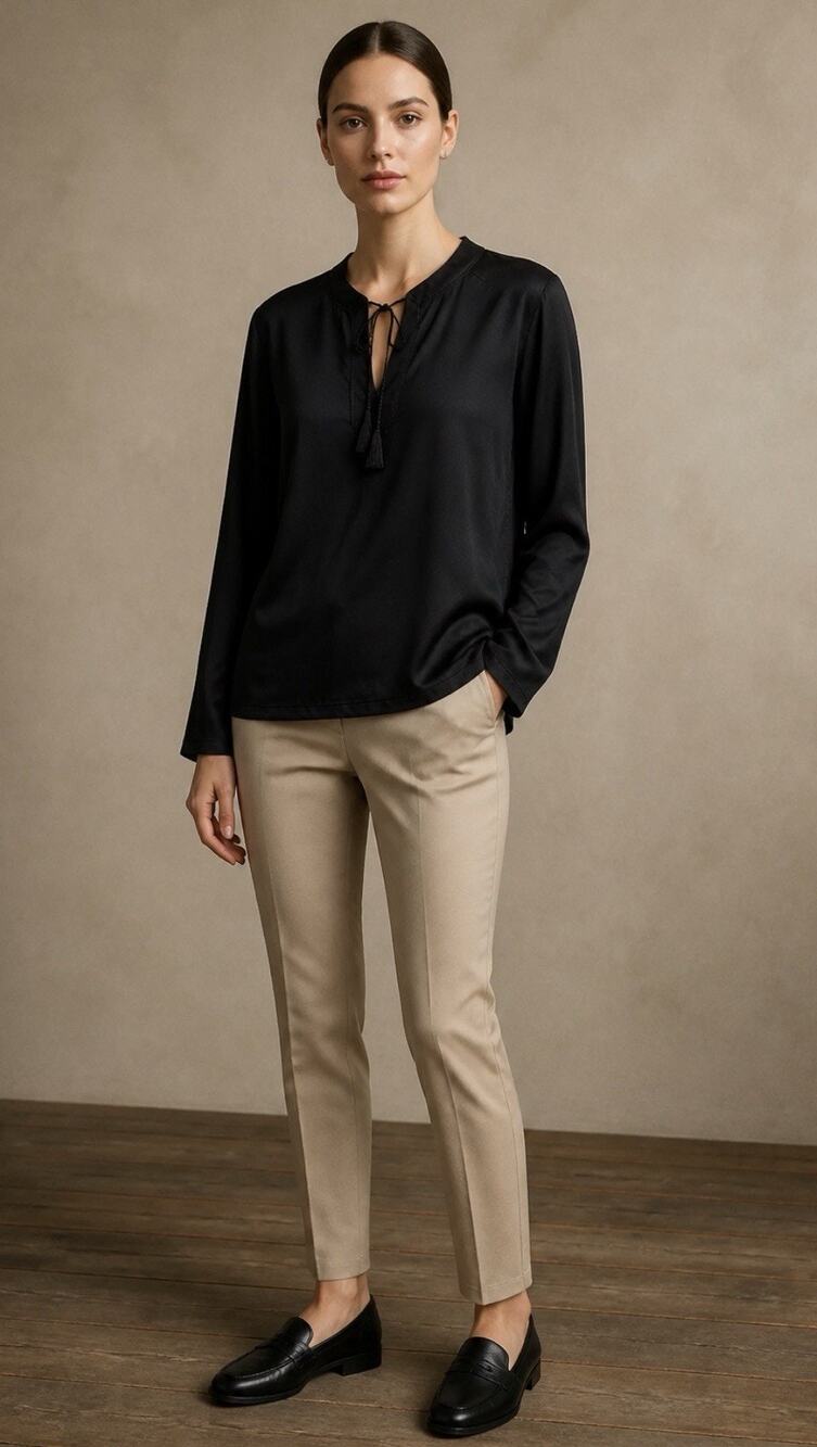 Versace Gianni Split-Neck With Tassels Blouse Black Size 46/XL